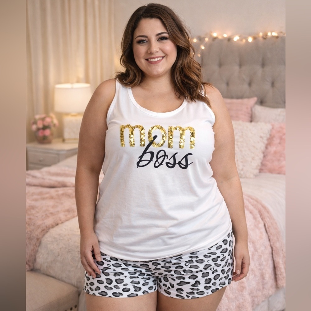 Love to Sleep Mom Boss Pajama Set Womens NWT Buttery Soft Racerback Tank Shorts